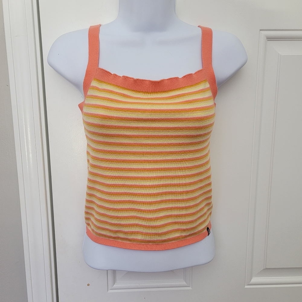 Volcom Women's Stripe Is Rite Sleeveless Sweater Tank Orange Size Small